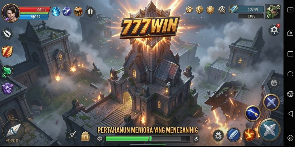 Tangkapan layar gameplay 777WIN menunjukkan aksi seru Tower Defense.