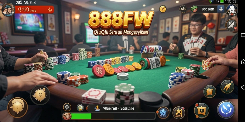Tampilan ekran gameplay seru dari 888FW dengan kartu QiuQiu.