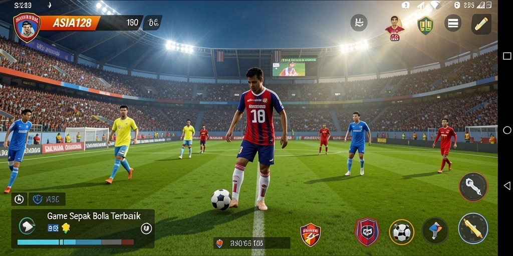 Tampilan gameplay <strong>ASIA128</strong> yang mendebarkan dan penuh aksi pertandingan sepak bola.