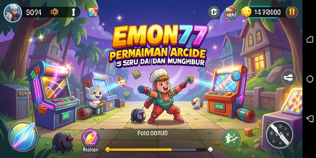 Tangkapan layar gameplay seru dari EMON77 yang menggambarkan aksi arcade.