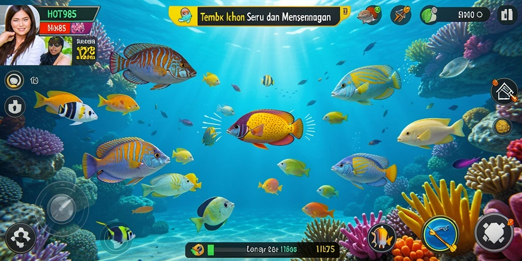 Tampilan gameplay seru Tembak Ikan HOT985 yang mengasyikkan.