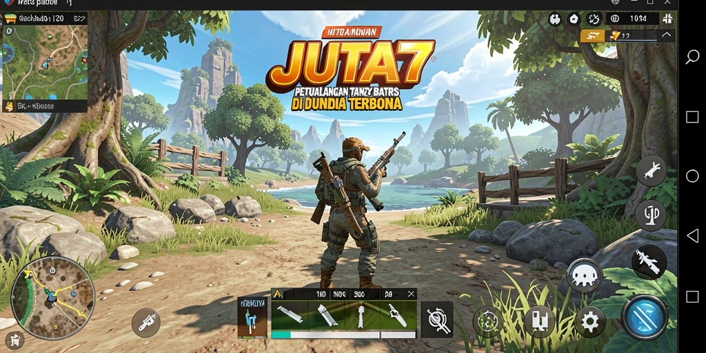 Tampilan gameplay JUTA7 yang menampilkan eksplorasi dunia terbuka.