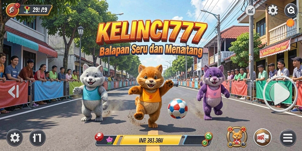 Tampilan gameplay KELINCI777 dengan mobil balap di lintasan.