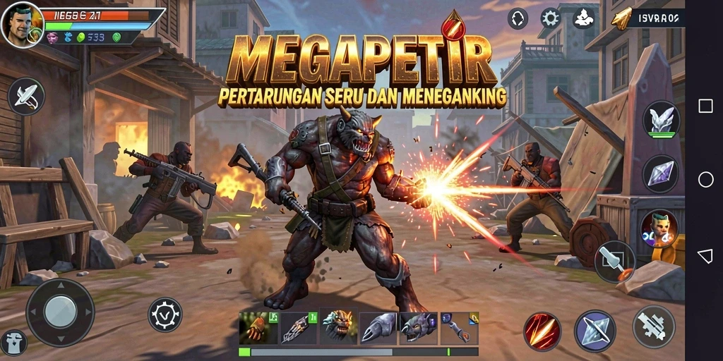 Tampilan gameplay MEGAPETIR yang mendebarkan dan penuh aksi.