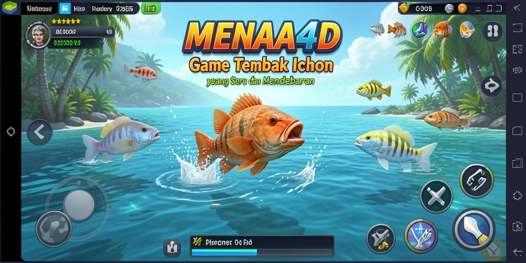 Tampilan gameplay MENARA4D yang menarik saat menangkap ikan.