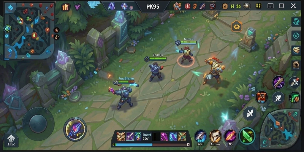Tampilan gameplay seru dalam PK95 dengan aksi MOBA menarik.