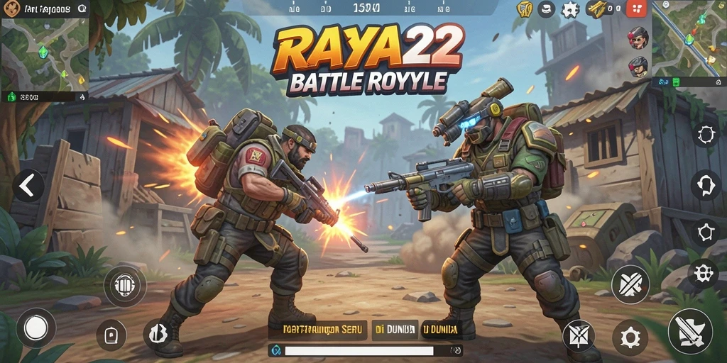Screenshot RAYA22 menampilkan intensitas pertempuran dalam permainan Battle Royale.