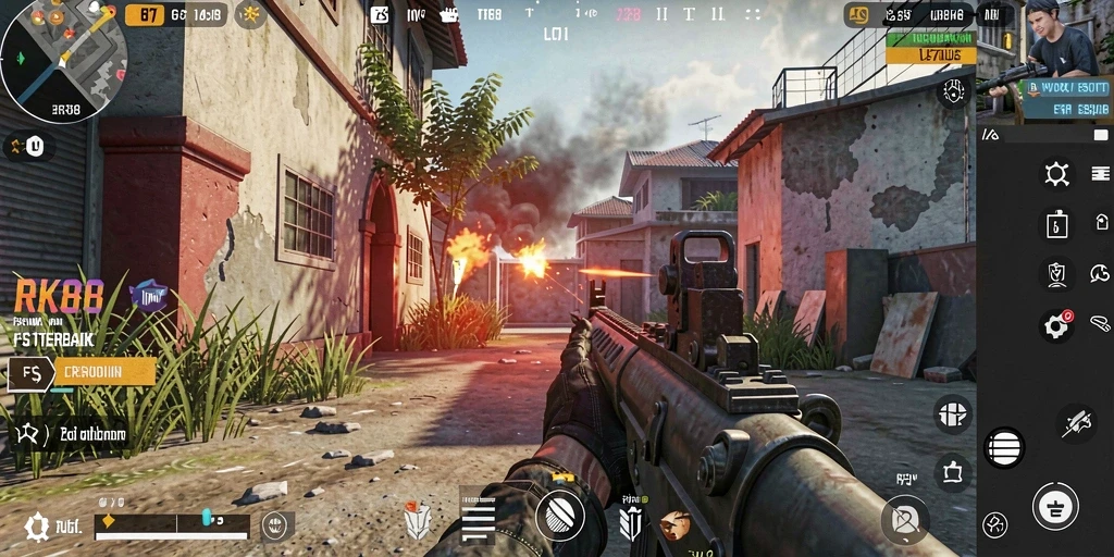 Tampilan gameplay menegangkan dalam pertempuran FPS yang mendebarkan.