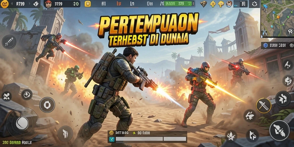 Screenshot RT99 menampilkan pertempuran seru dalam mode Battle Royale.