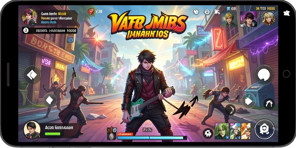 Tampilan menarik dari gameplay VT38 yang menampilkan berbagai alat musik.