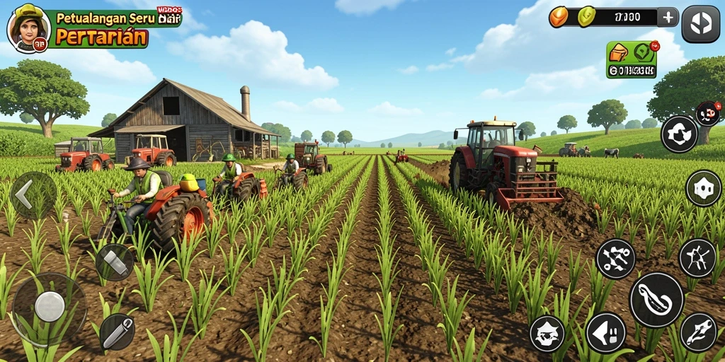 Screenshot dari gameplay WDBOS menampilkan ladang hijau yang subur.